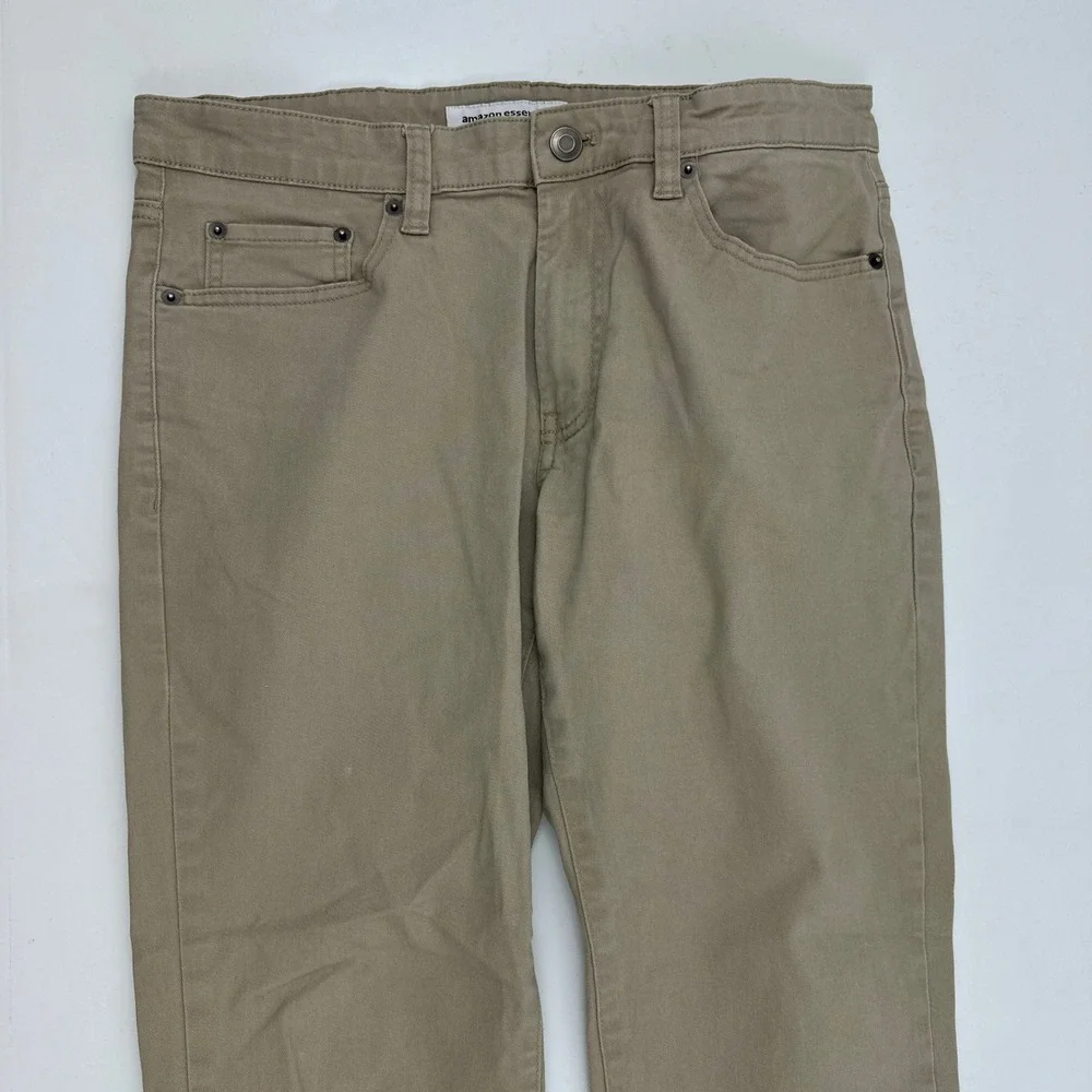 Amazon Essentials Twill Pants Mens 32x28 Beige Slim Fit 5-Pocket Chino Trousers